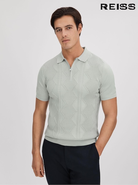 Reiss Pistachio Tropic Cotton Half-Zip Polo Shirt (K74388) | AED706