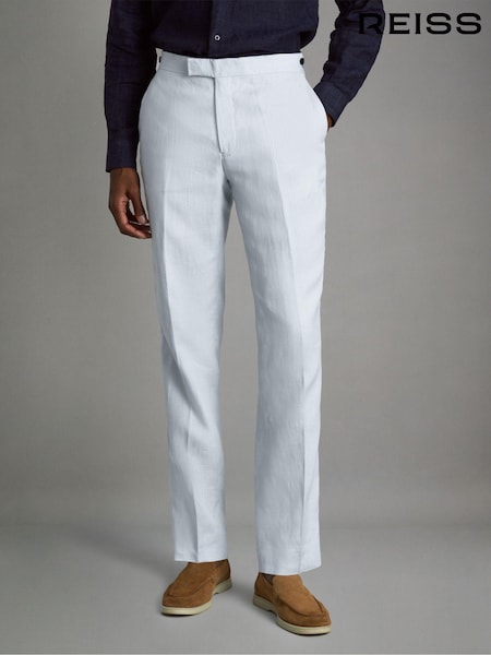 Reiss Soft Blue Kin Slim Fit Linen Trousers (K74395) | 1,088 QAR