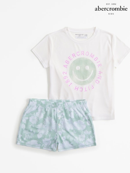 Abercrombie & Fitch Green Graphic Print Logo Pyjama Shorts & Top Set (K74465) | € 13
