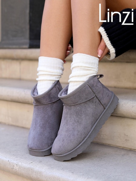 Linzi Grey Mini Addy Faux Suede Lined Ankle Boots (K74468) | €46