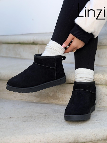 Linzi Black Mini Addy Faux Suede Lined Ankle Boots (K74488) | €46