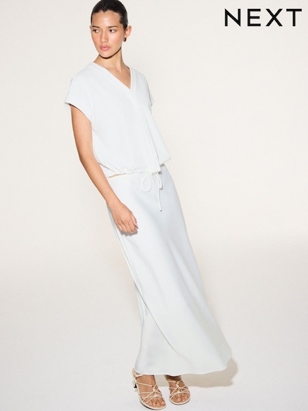 White - Satin Midi Skirt