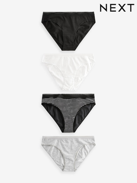 Musta/Valkoinen - Geo Lace Trim Knickers 4 Pack (K74760) | €22