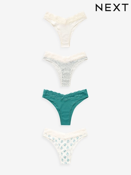 Зелено-белый принт - Cotton and Lace Knickers 4 Pack (K74770) | €12
