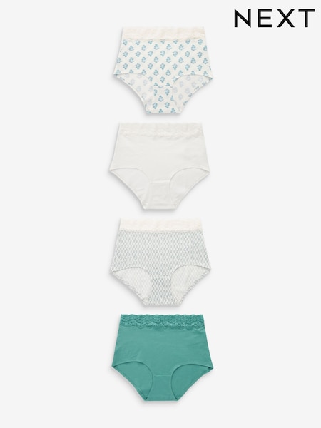 Зелено-белый принт - Cotton and Lace Knickers 4 Pack (K74773) | €10