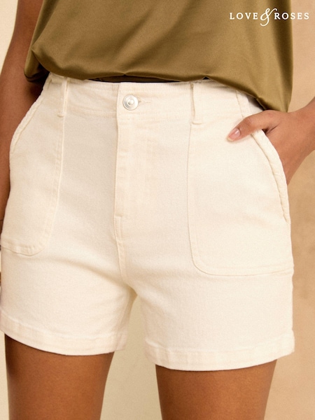 Love & Roses Ecru White High Waist Denim Shorts (K74894) | €10