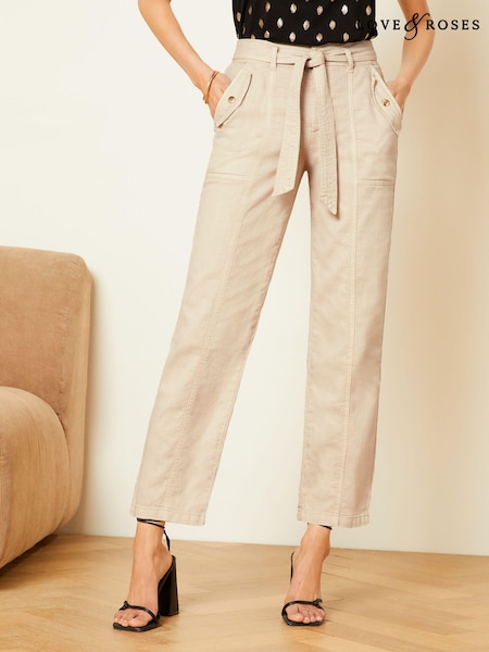 Ecru crem - Cu curea Pantaloni utilitară din bumbac Love & Roses (K74900) | 139 LEI