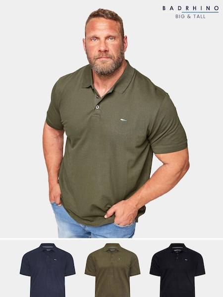 BadRhino Big & Tall Black 100% Cotton Core Polo Shirts 3 Pack (K74915) | €59