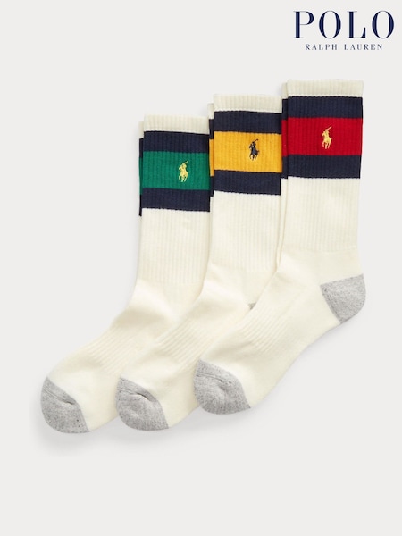 Polo Ralph Lauren White Striped-Cuff Crew Socks 3 Pack (K74927) | €42