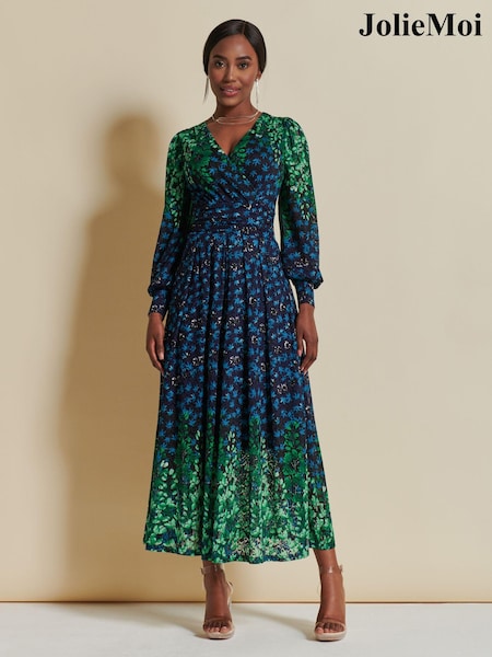 Jolie Moi Blue Quiyn Symmetrical Print Lace Maxi Dress (K75002) | € 51