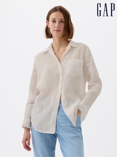 Gap White 100% Linen Long Sleeve Oversized Shirt (K75034) | €70