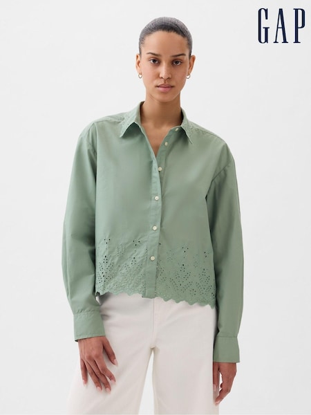 Gap Green Scalloped Hem Eyelet Cropped Shirt (K75041) | €20.50