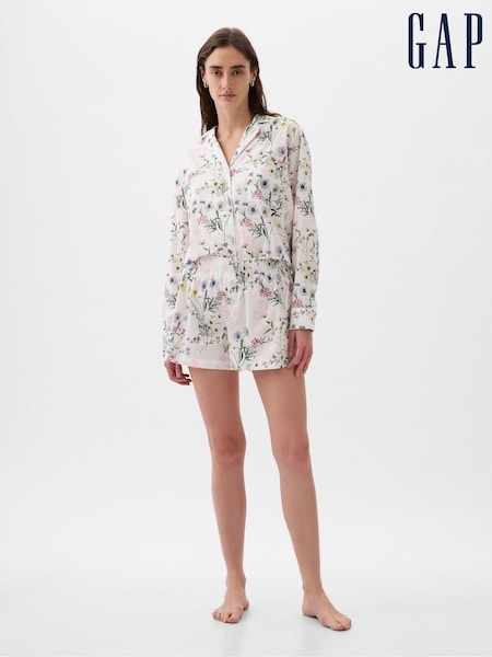 Weißes Modell mit floralem Muster - Gap Poplin Pyjama Shorts (K75055) | 19 €