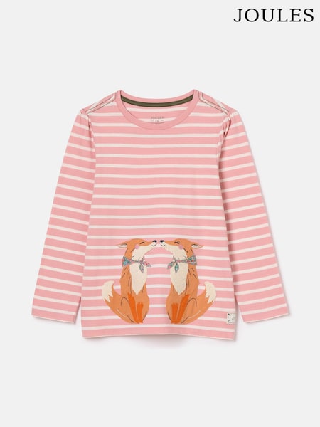 Joules Girls' Ava Pink Stripe Artwork T-Shirt (K75073) | €21 - €24