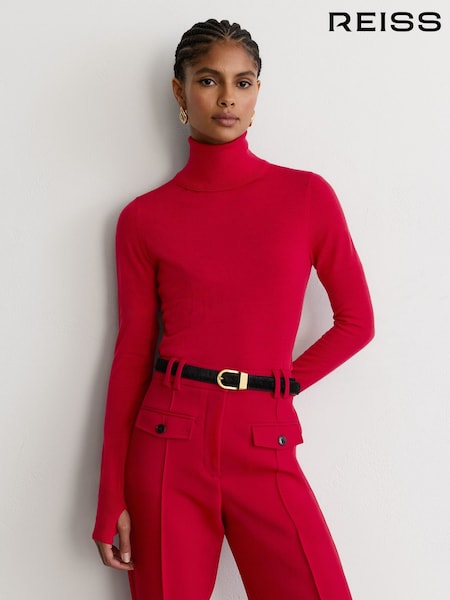 Punainen - Reiss Edina Merino Wool Roll-neck Jumper