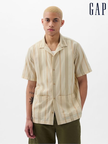 Gap Beige Linen-Cotton Resort Short Sleeve Shirt (K75232) | €17