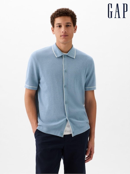 Gap Blue Ribbed Buttoned Short Sleeve Knit Shirt (K75254) | €25