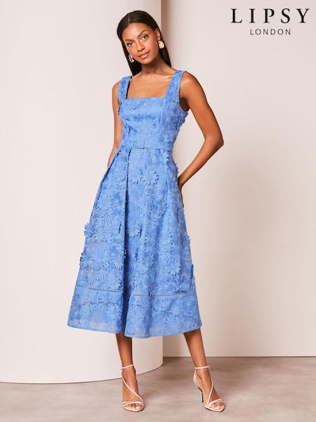 Lipsy Premium 3D Lace Embroidery Floral Midi Prom Dress (K75264) | €85