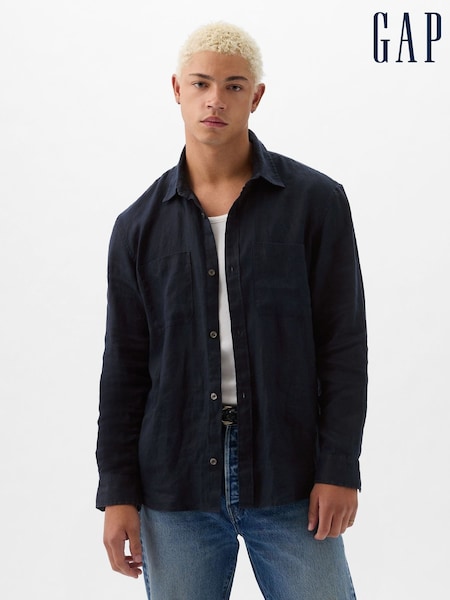 Gap Dark Blue Linen Blend Long Sleeve Shirt (K75278) | €38