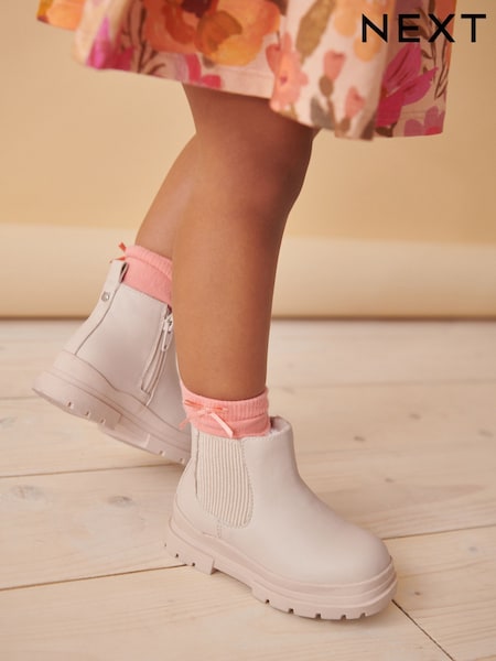 Neutral White Chelsea Chunky Ankle Boots (K75287) | AED99 - AED114