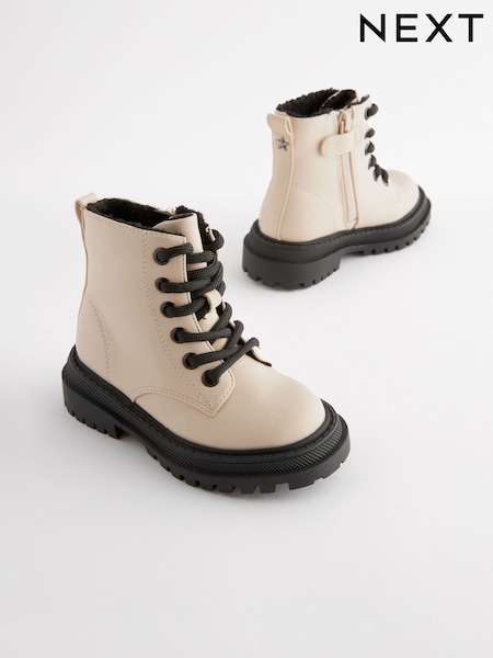 Neutral White Standard Fit (F) Chunky Lace-Up Ankle Boots (K75303) | $45 - $51