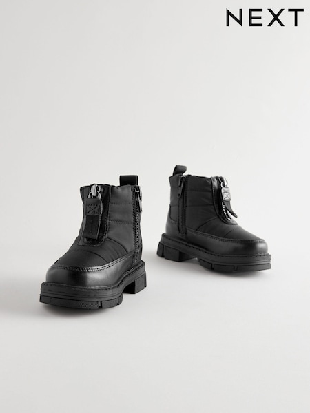 Black Chunky Quilted Zip Front Boots (K75321) | kr501 - kr568