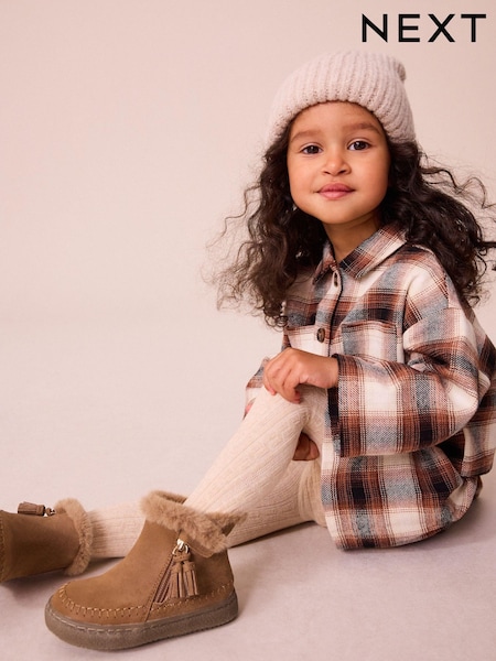 Tan Brown Faux Fur Lined Tassel Ankle Boots (K75326) | 167 SAR - 191 SAR