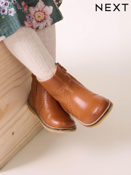 Brown Tan Ankle Leather Cosy Lined Boots (K75345) | €30 - €34