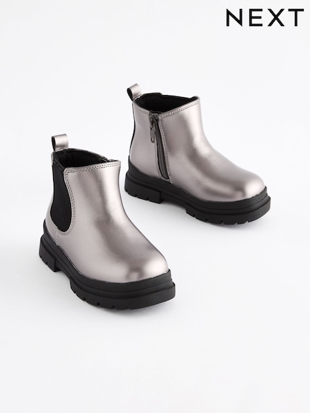 Pewter Grey Metallic Chelsea Chunky Ankle Boots (K75347) | AED99 - AED114