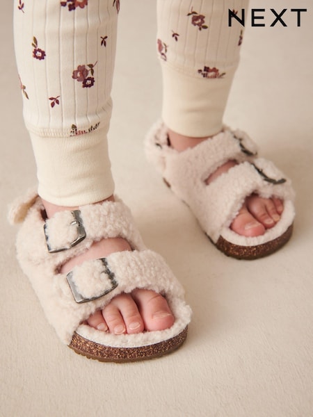 Neutral Borg Corkbed Two Strap Slippers (K75621) | INR 1,819 - INR 2,062