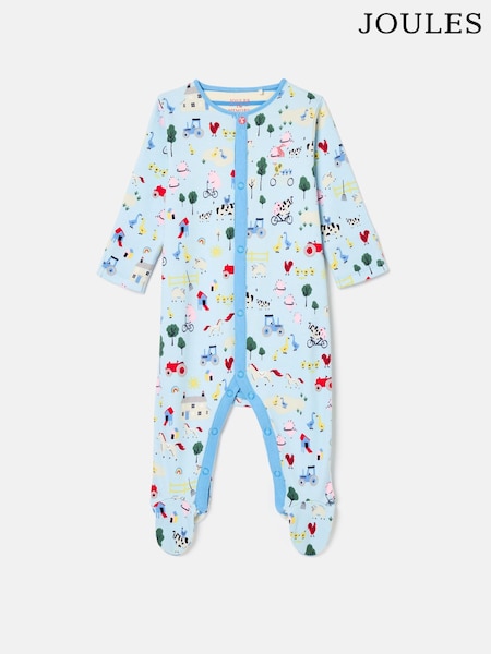 Joules Razamataz Blue Farm Print Cotton Babygrow (K75674) | 79 QAR
