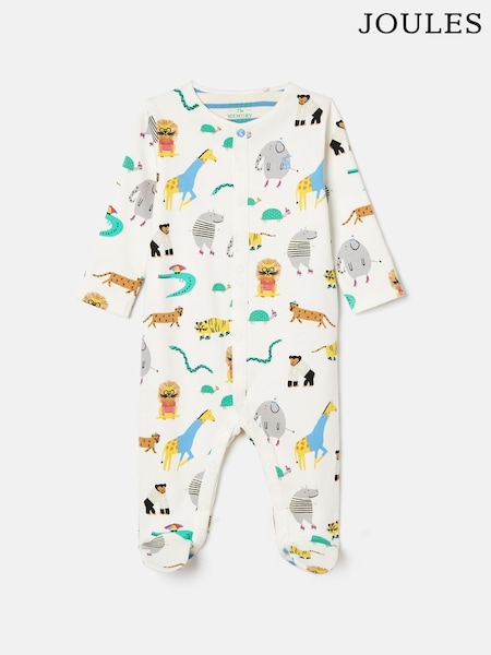 Joules Razamataz Cream Zoo Print Cotton Babygrow (K75677) | 79 QAR