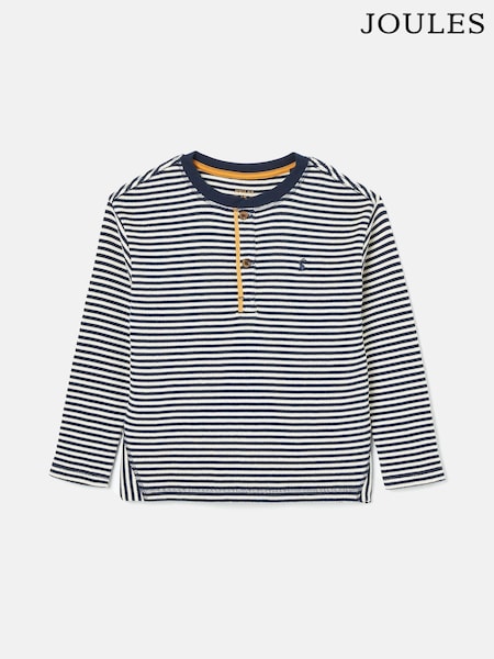 Joules Boys' Arthur Navy & Cream Stripe Henley Top (K75696) | AED82 - AED93
