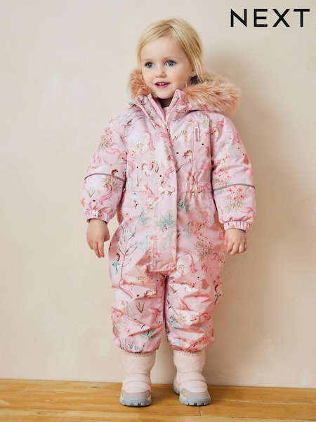 Pink Unicorn Waterproof Faux Fur Trim Printed Snowsuit (3mths-7yrs) (K75804) | AED131 - AED145