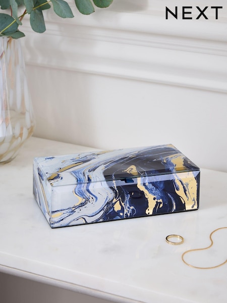 Navy Marble Effect Glass Jewellery Box (K75982) | €23.50