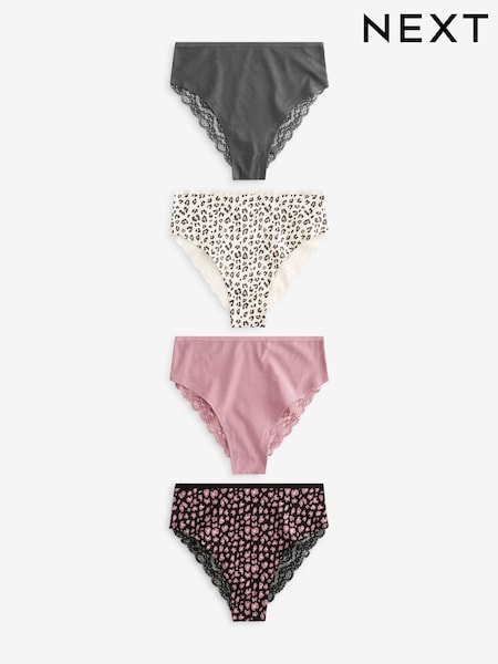 Черный/серый/Cream/розовый с принтом - Cotton and Lace Knickers 4 Pack (K76001) | €14