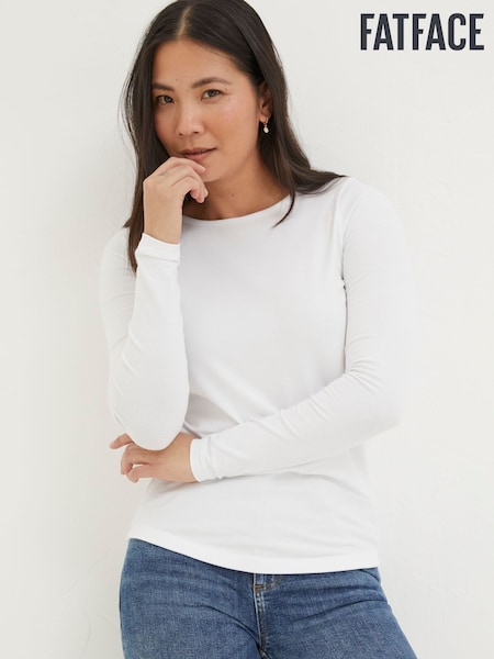FatFace Bree White Long Sleeve T-Shirt (K76027) | ₪148