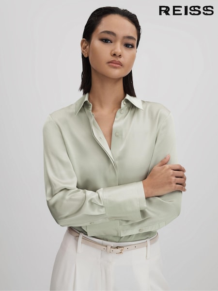 Reiss Green Irina Silk Button-Through Shirt (K76071) | 1,455 QAR