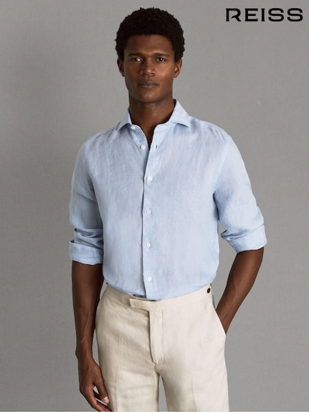 Reiss Light Blue Ruban Linen Button-Through Shirt (K76096) | €142