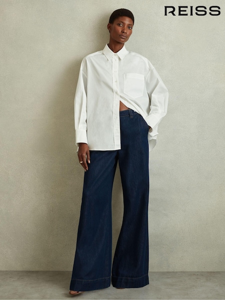 Reiss Dark Blue Olivia Petite Wide Leg Contrast Stitch Jeans (K76097) | €70