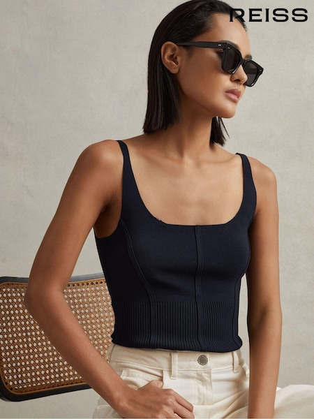 Reiss Navy Verity Ribbed Seam Detail Vest (K76108) | 647 QAR