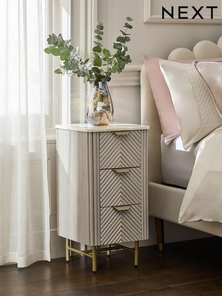 Light Grey Valencia Marble and Mango Wood 3 Drawer Slim Bedside Table (K76122) | €490