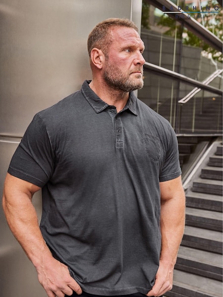 BadRhino Big & Tall Grey 100% Cotton Washed Jersey Polo Shirt (K76129) | €17