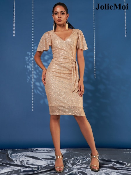 Jolie Moi Gold Angel Sleeve Sequin Pencil Dress (K76239) | 23 €