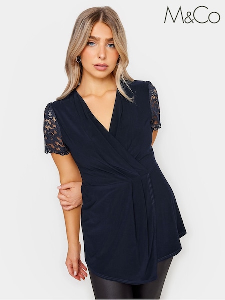 Синий - M&Co Angel Sleeve Shimmer Wrap Blouse (K76262) | €45