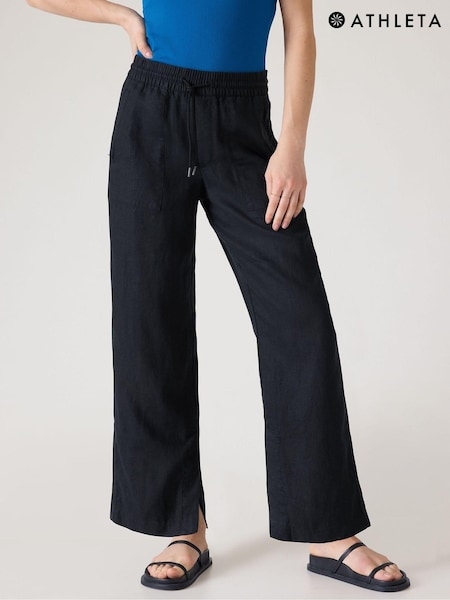Athleta Black 100% Linen Retreat Wide Leg Trousers (K76298) | €52