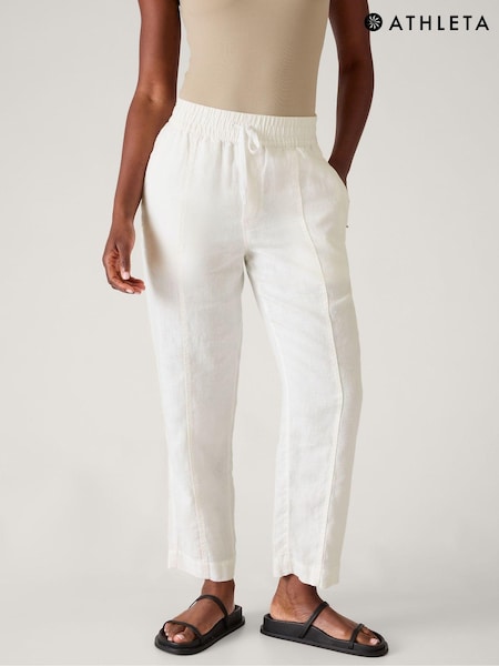Athleta White Retreat Linen Ankle Trousers (K76343) | €52