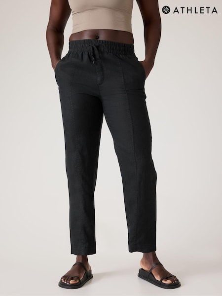 Athleta Black Retreat Linen Ankle Trousers (K76388) | €52
