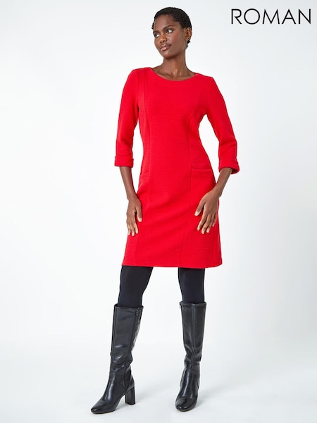 Roman Red Textured Pocket Shift Dress (K76425) | €26