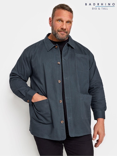 BadRhino Big & Tall Blue Woven 100% Cotton Overshirt (K76453) | R$ 385